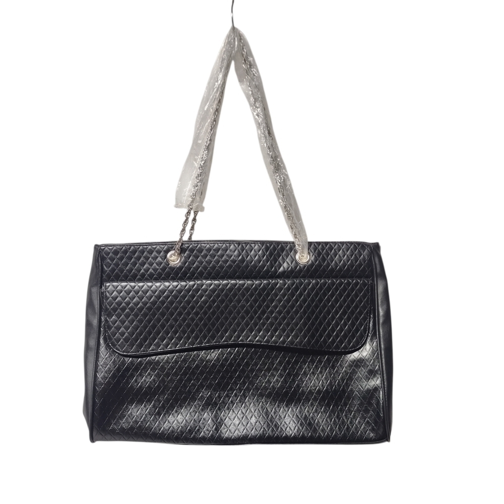 Lancôme Black Tote Bag Silver Chain Strap Shoulder Handbag Faux Leather New